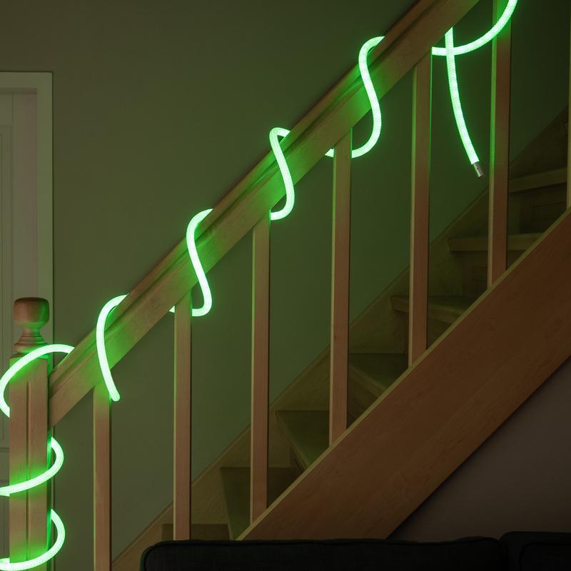 LED rope light with remote control - green on stairs