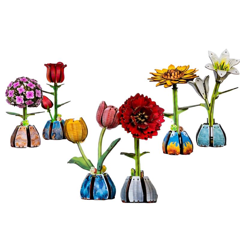 Houten 3D bloemenpuzzelset