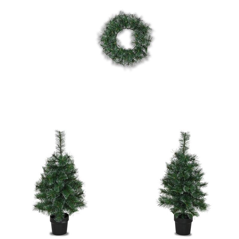 Set of 2 Christmas trees and 1 wreath - lights off