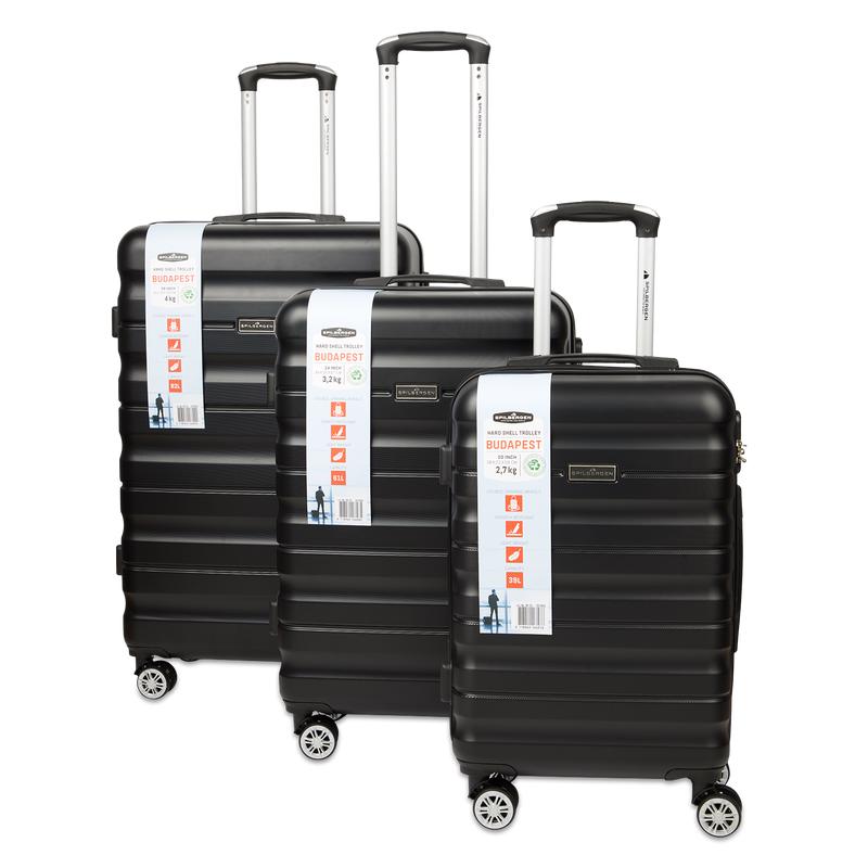 Lot de 3 valises noires avec taille cabine, moyenne et soute