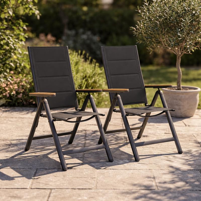 Chaises de jardin aluminium avec coussins - noir