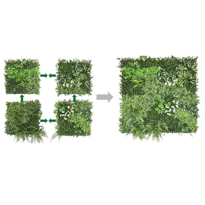 Artificial hedge with flowers - combine 4 panels