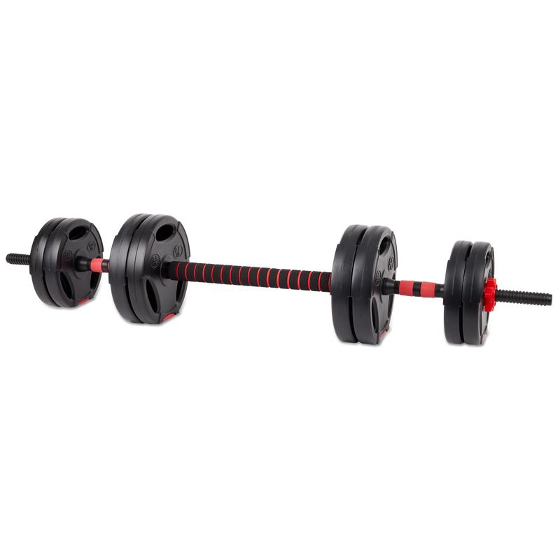 Weight bar with different weight plates on it