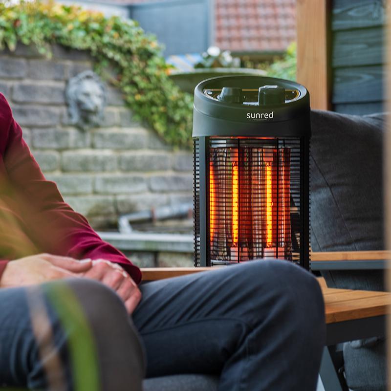 Sunred Geo outdoor patio heater in use