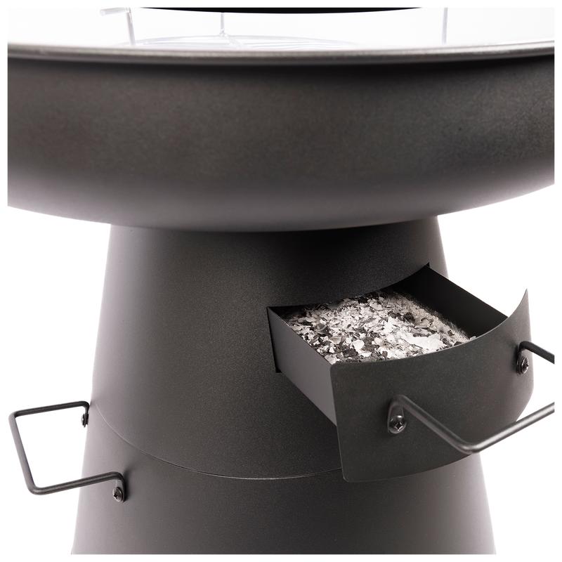 RedFire fire pit and grill with open ash drawer and grill plate