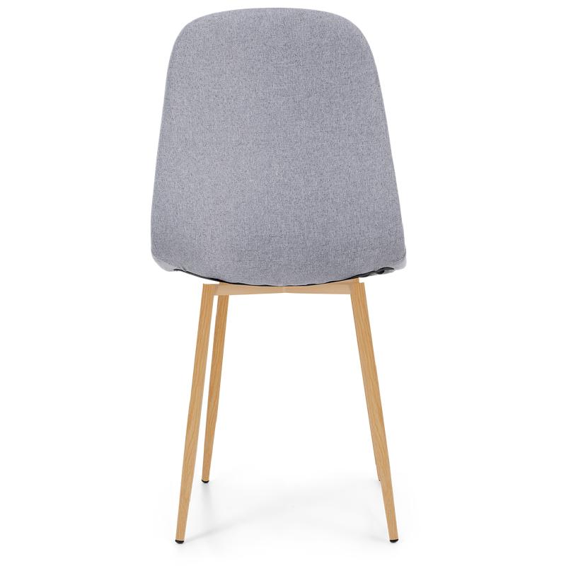 achterkant grijze stoel met hout look poten