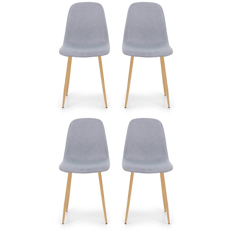 4 grijze stoelen met hout look op poten