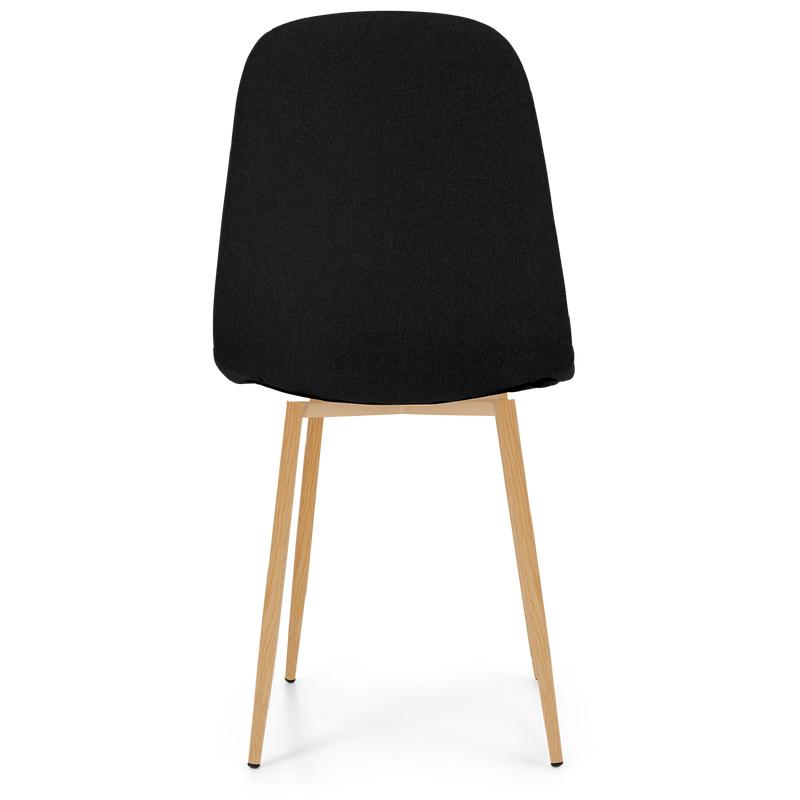 achterkant zwarte stoel met hout look poten