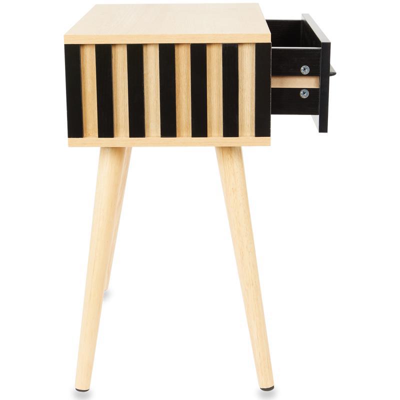 Nightstand black from the side with drawer open