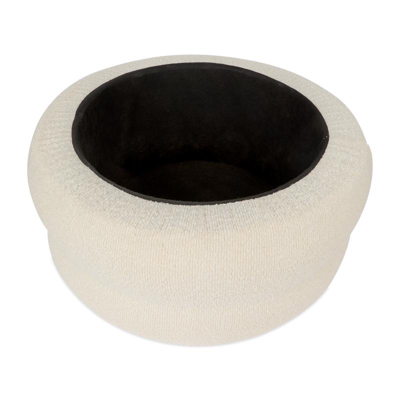 Pouf de rangement en teddy blanc ouvert vu du dessus