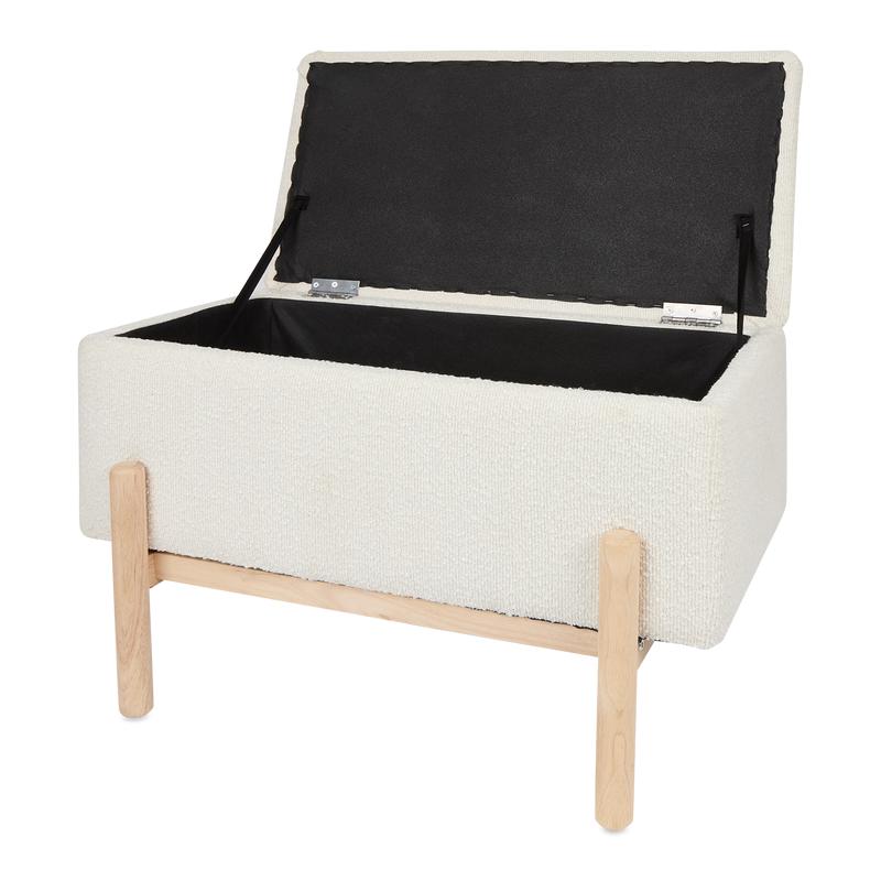 Bouclé storage bench - Cream white lid opened