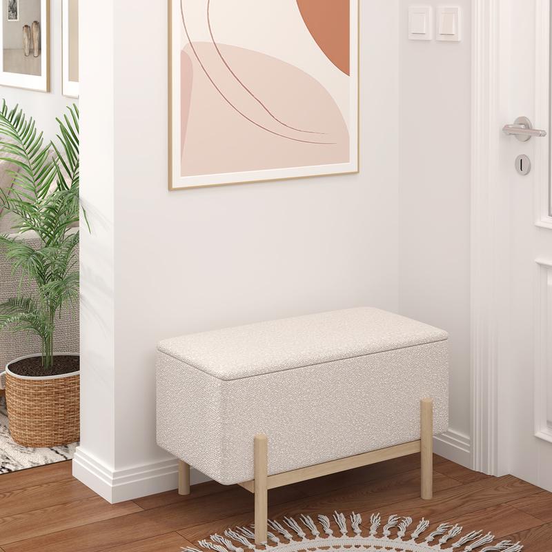 Bouclé storage bench - Cream white in house