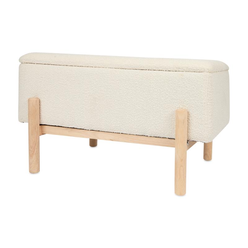 Front view bouclé storage bench - Cream white