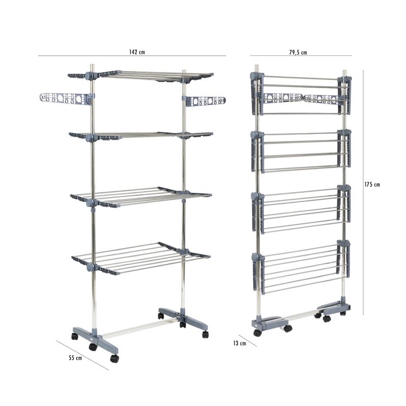 4-tier clothes airer on wheels - dimensions when folded/unfolded