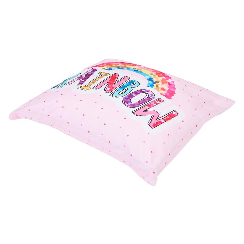 Lazy all-in-one children's duvet with rainbow print cushion side view