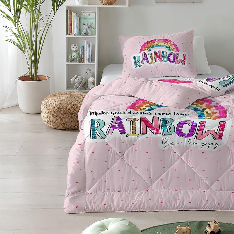 Lazy all-in-one children's duvet with rainbow print in bedroom