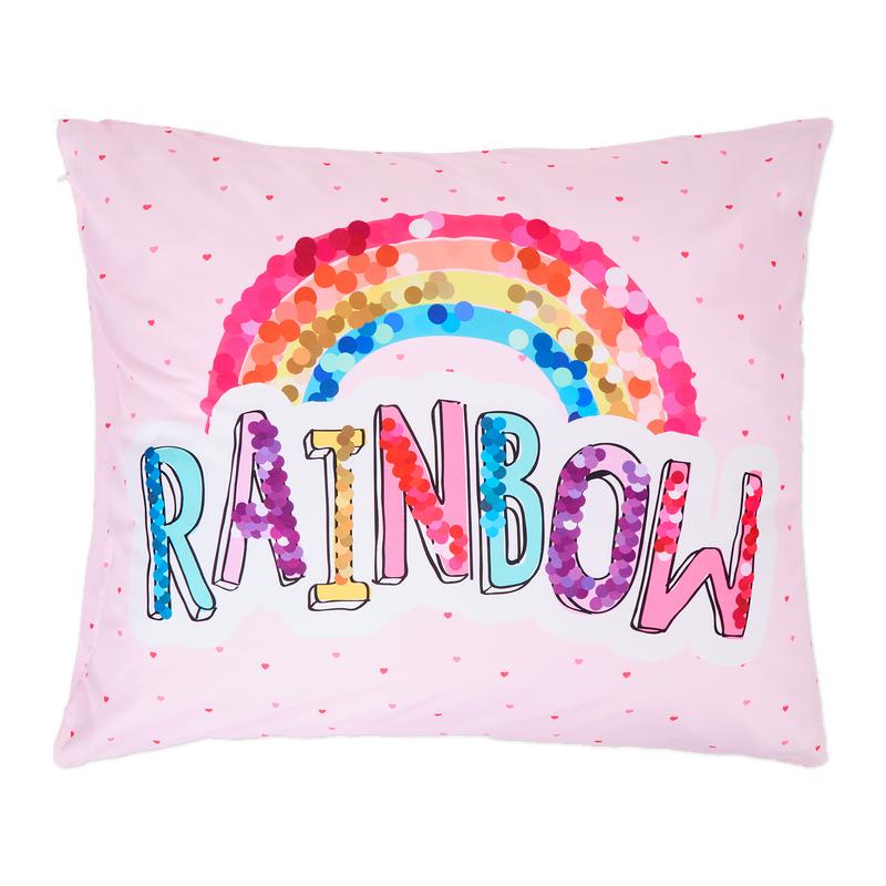 Lazy all-in-one children's duvet with rainbow print cushion