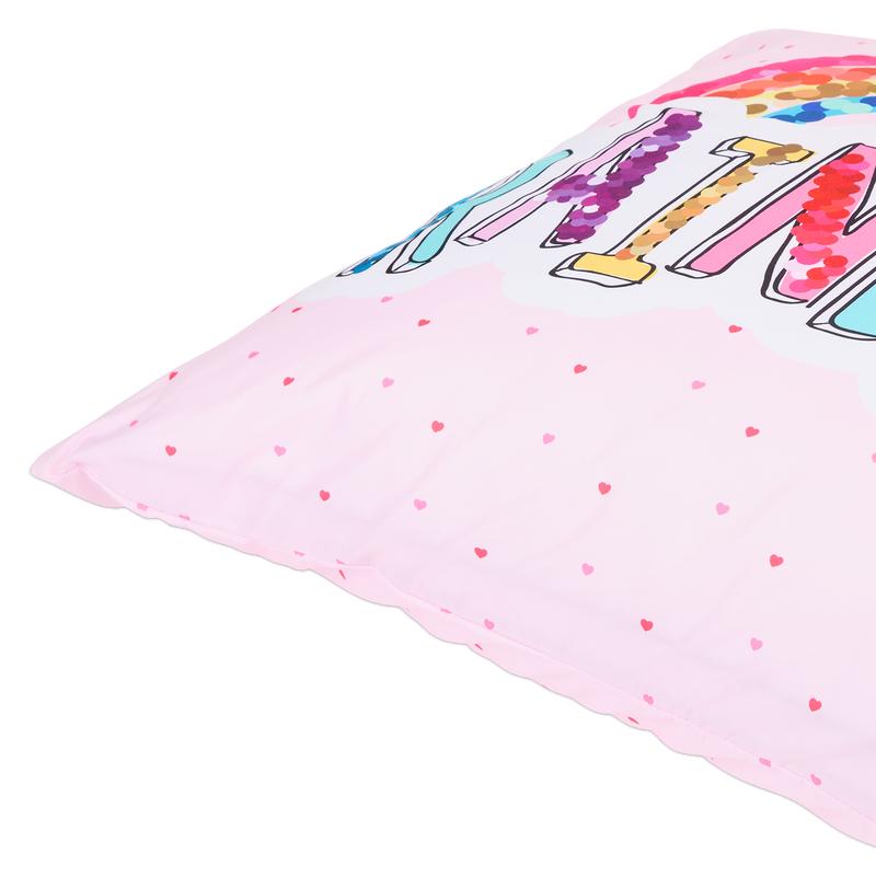 Lazy all-in-one children's duvet with rainbow print cushion corner