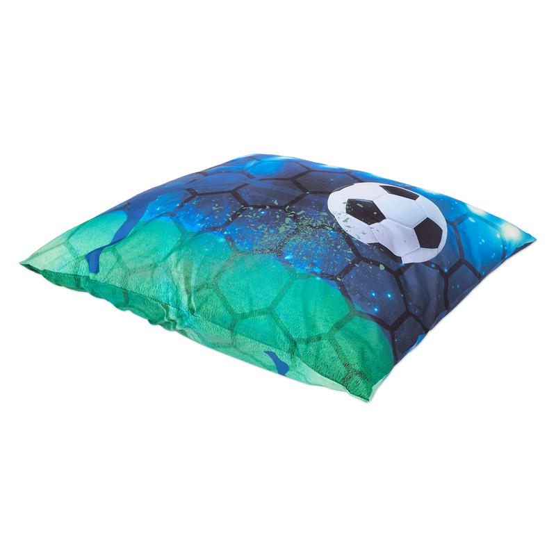 Lazy all-in-one children's duvet with football print cushion side view