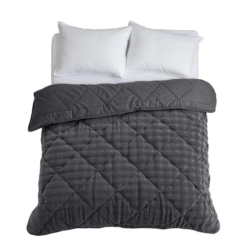 Lazy All-in-One Duvet Pom Pom Fur Anthracite – Top View of Bed with Cushions