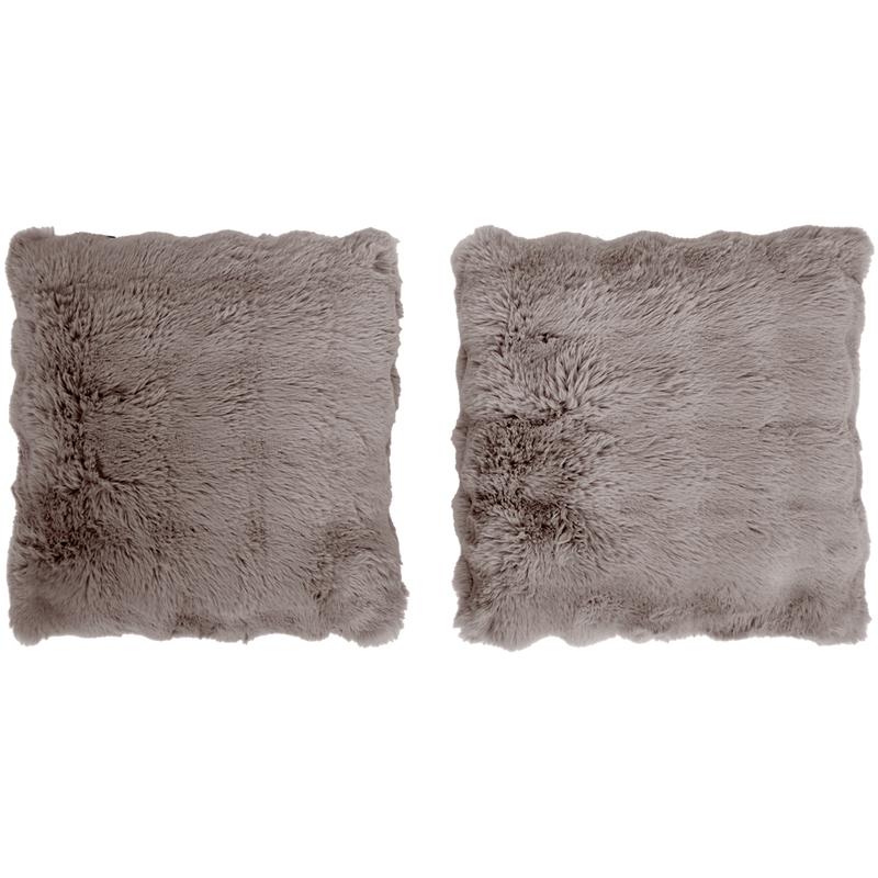 Pompom Fur throw with cushions – taupe – 2 cushions
