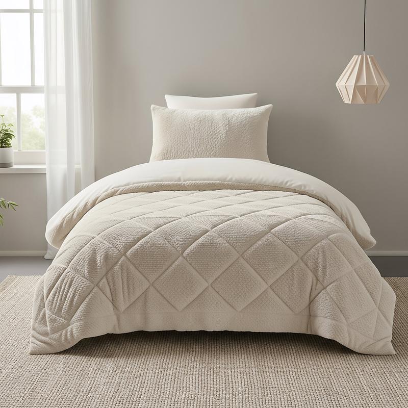 Lazy all-in-one duvet Teddy fur 140 x 200 cm - beige - on bed