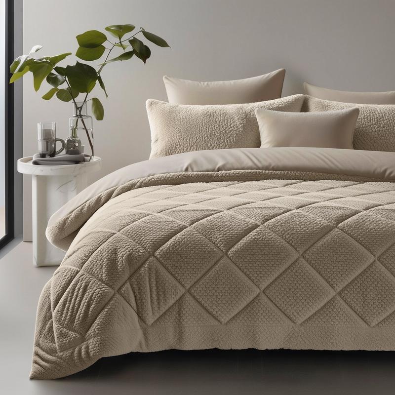 Lazy all-in-one duvet Teddy fur 240 x 200 cm - taupe - on bed