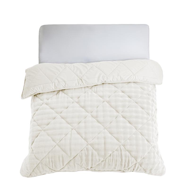 Lazy All-in-One Duvet Pom Pom Fur Cream White – Top View of Bed