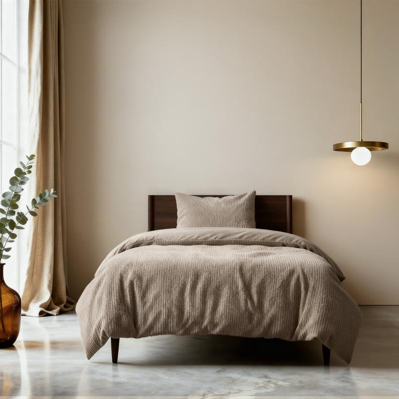 Faux fur duvet cover - 140 x 200/220 cm - taupe - lifestyle image