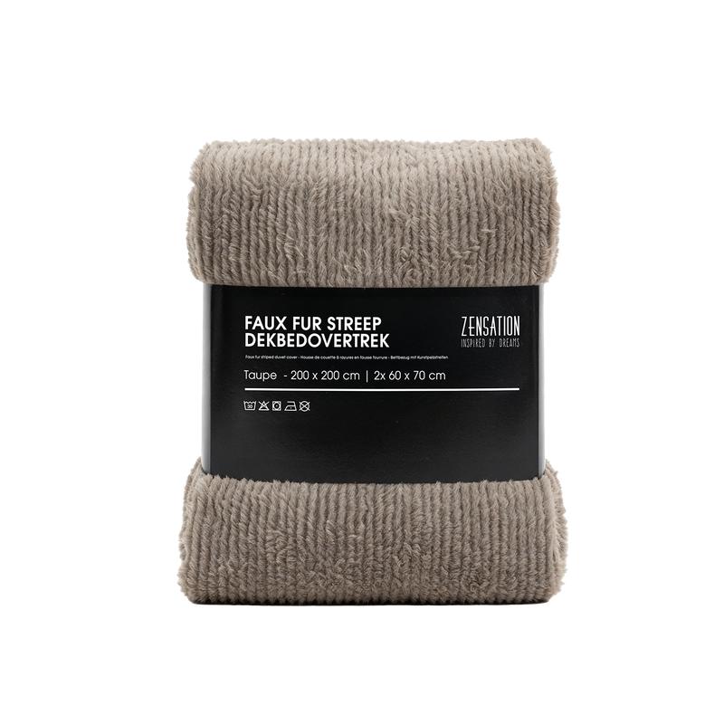 Faux fur duvet cover - 200 x 200/220 cm - taupe - in packaging