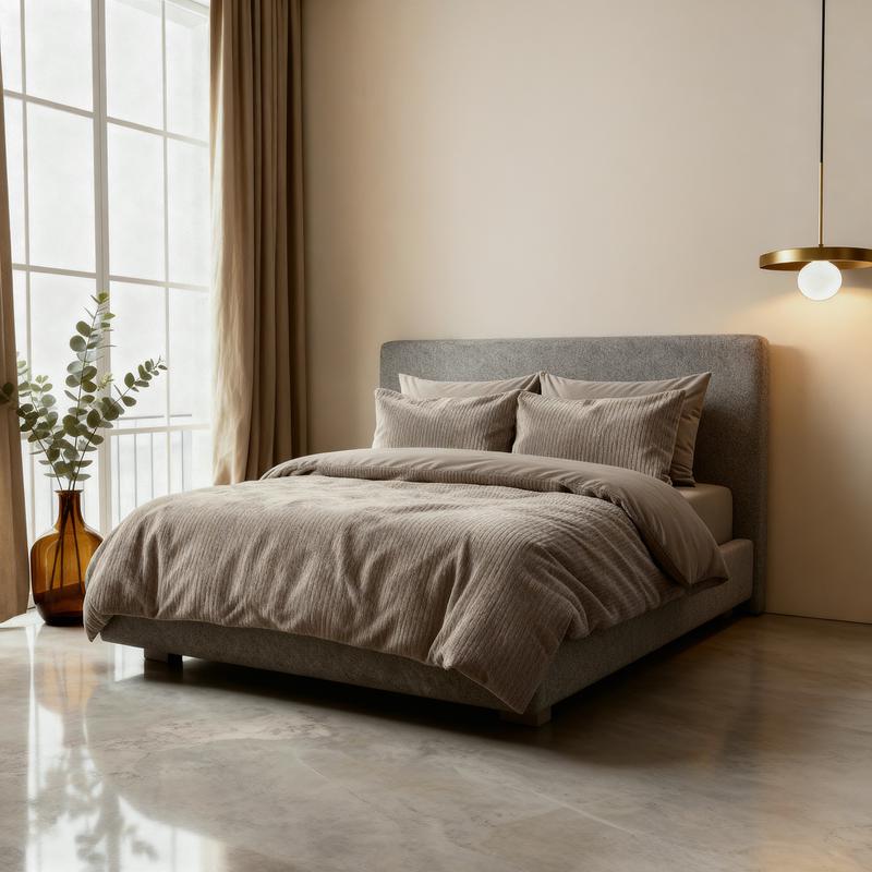 Faux fur duvet cover - 240 x 200/220 cm - taupe - on double bed