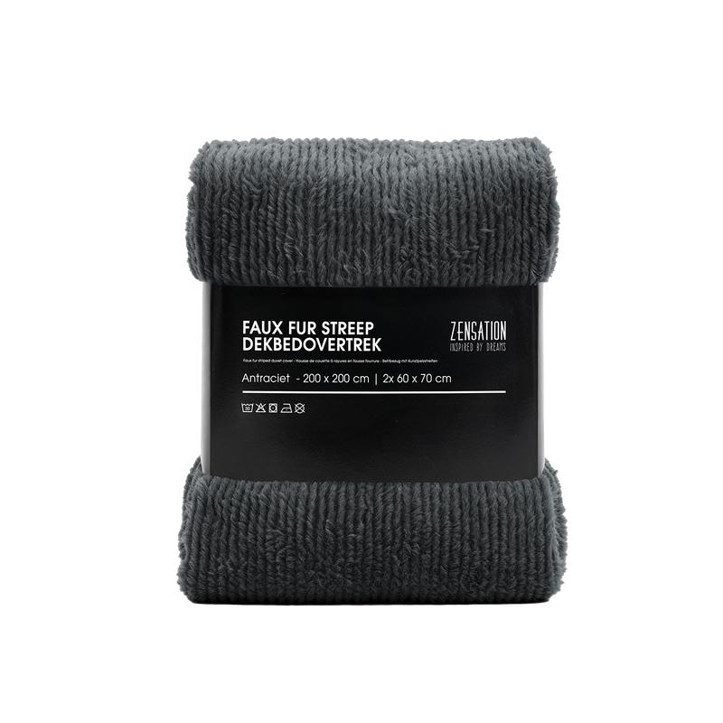 Faux fur duvet cover - 200 x 200/220 cm - anthracite - in packaging