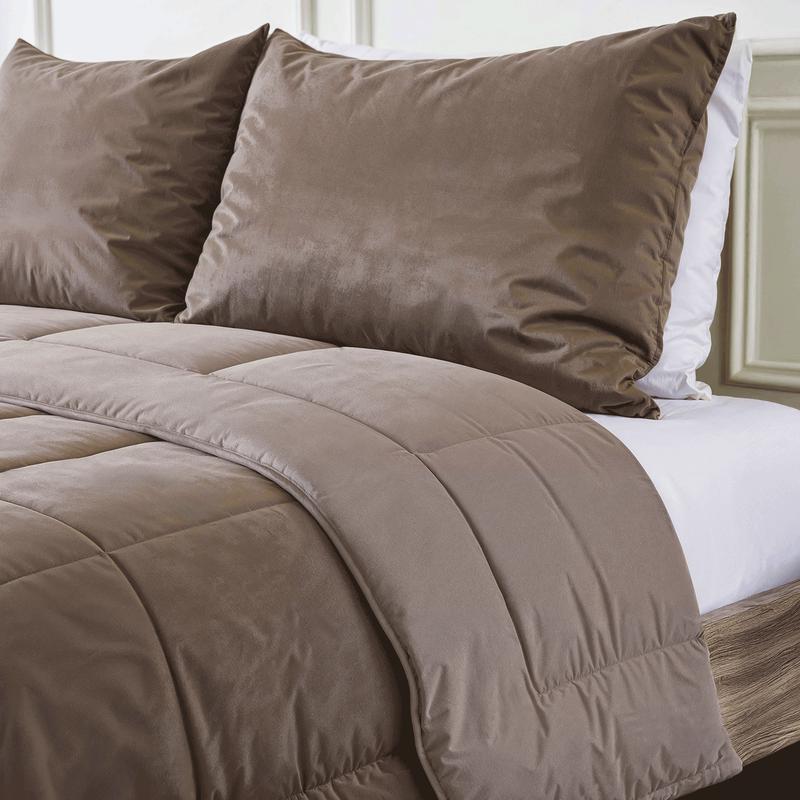 Lazy all-in-one single duvet and duvet cover Velvet - taupe - close-up