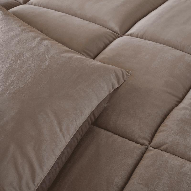 Lazy all-in-one single duvet and duvet cover Velvet - taupe - close-up of velvet material