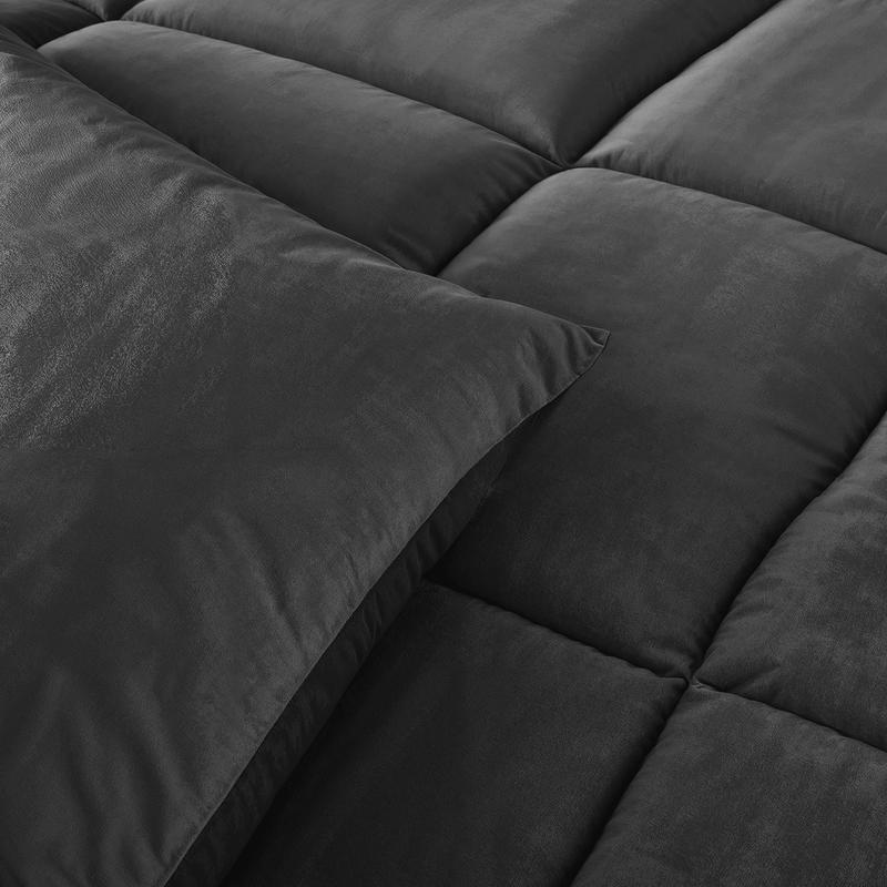 Lazy all-in-one single duvet and duvet cover Velvet - anthracite - close-up of velvet material