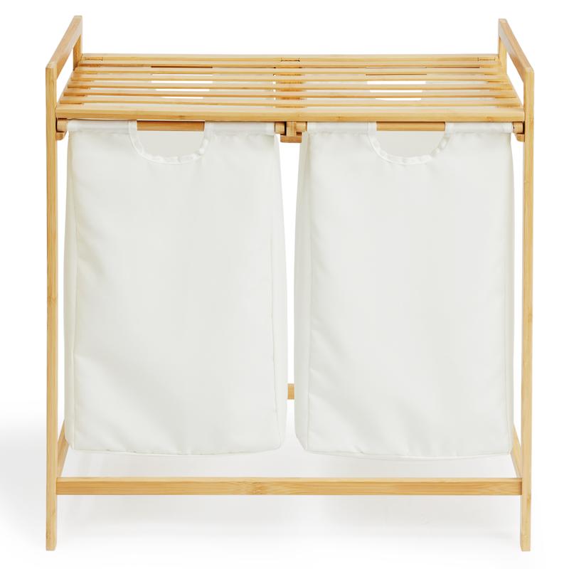 Bamboo laundry basket and rack front