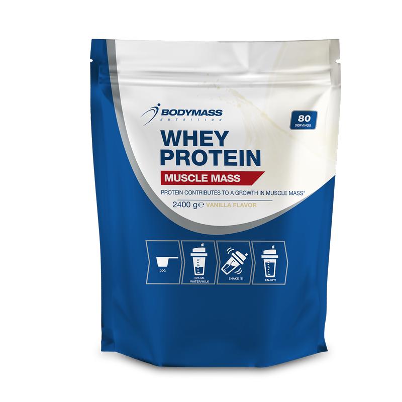 Whey protein powder front of packaging