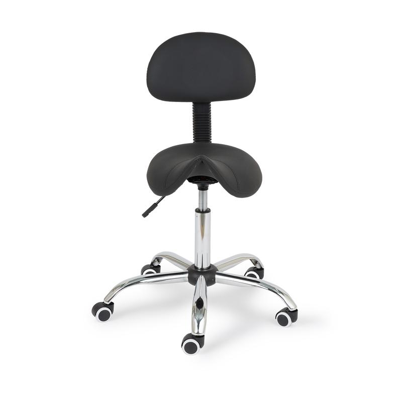 Saddle stool with ergonomic backrest front