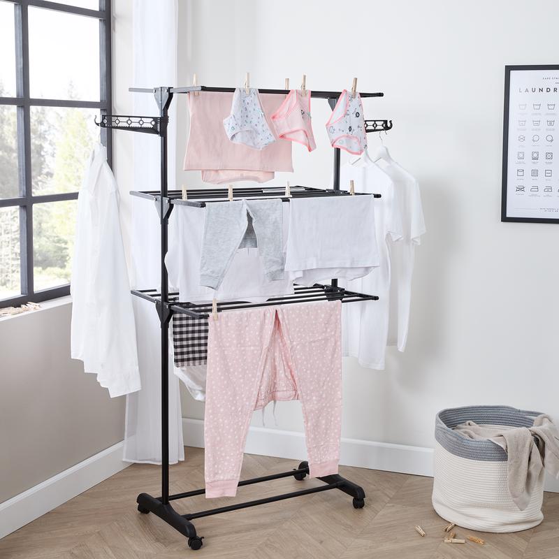 Laundry hanging on drying tower 3-level - Black