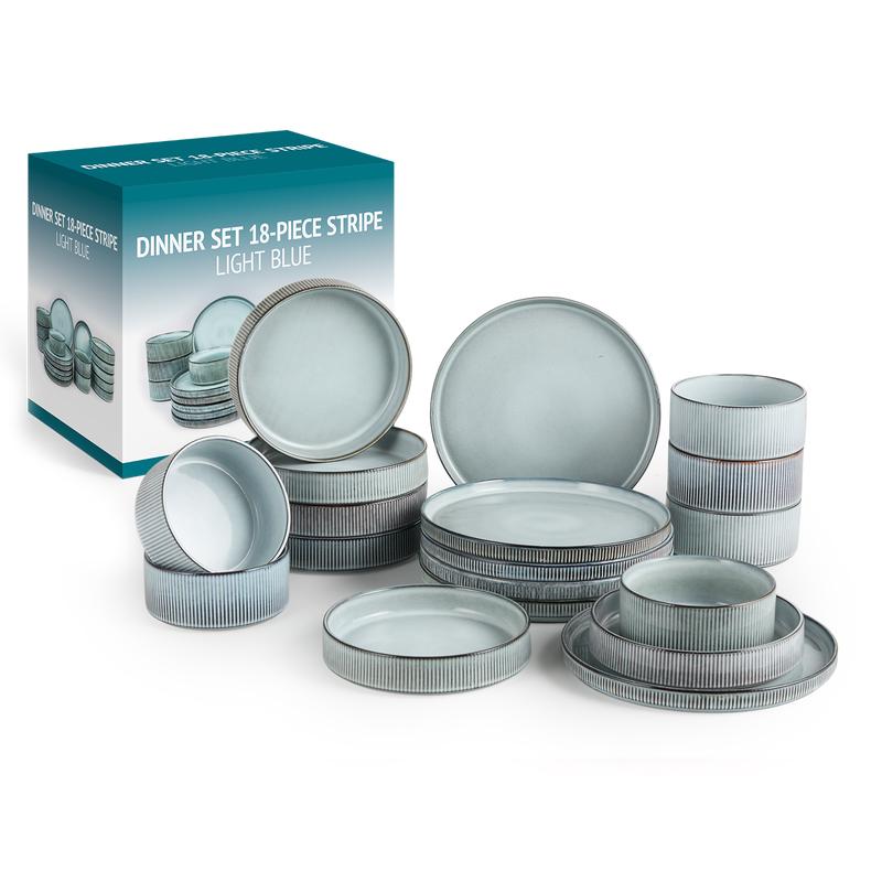 Dinner set Stripe - Light blue with packaging