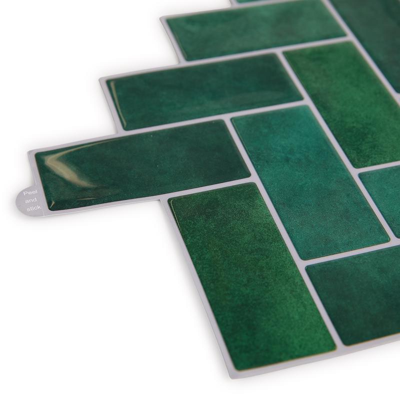 Plakstrips keuken/badkamer 23 stuks (2m2) - groen visgraat close-up plakrand