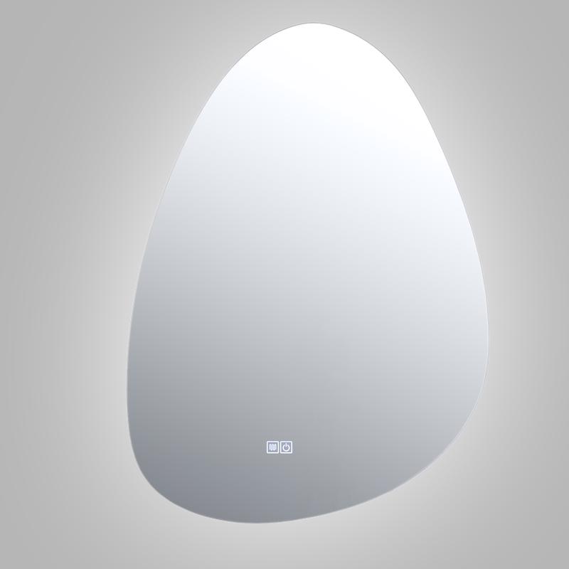 Asymmetric mirror with LED lighting switched on