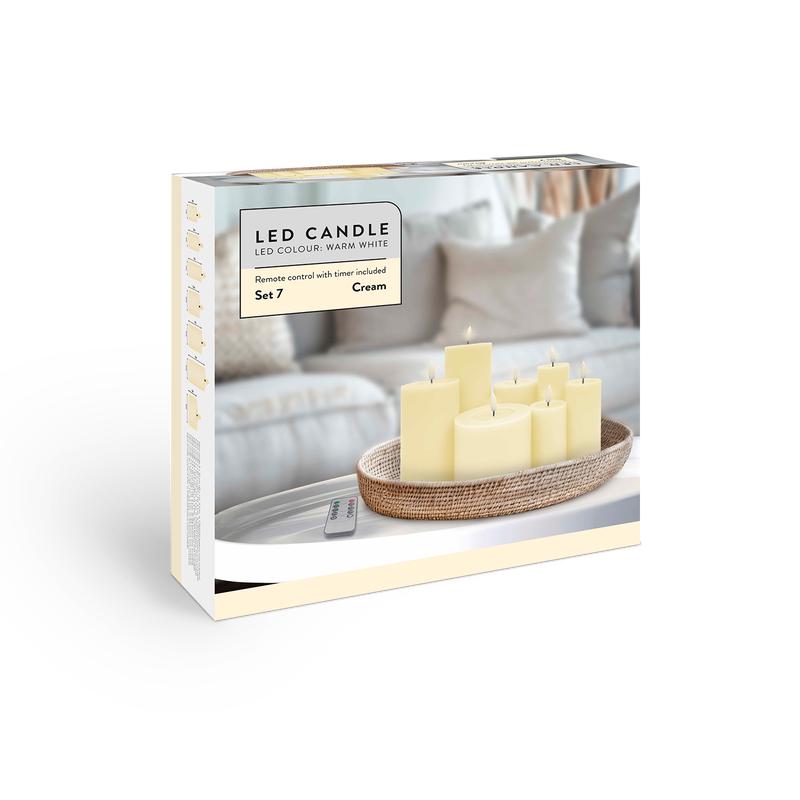 Luxurious set with LED candles 7-piece - Cream white - in packaging