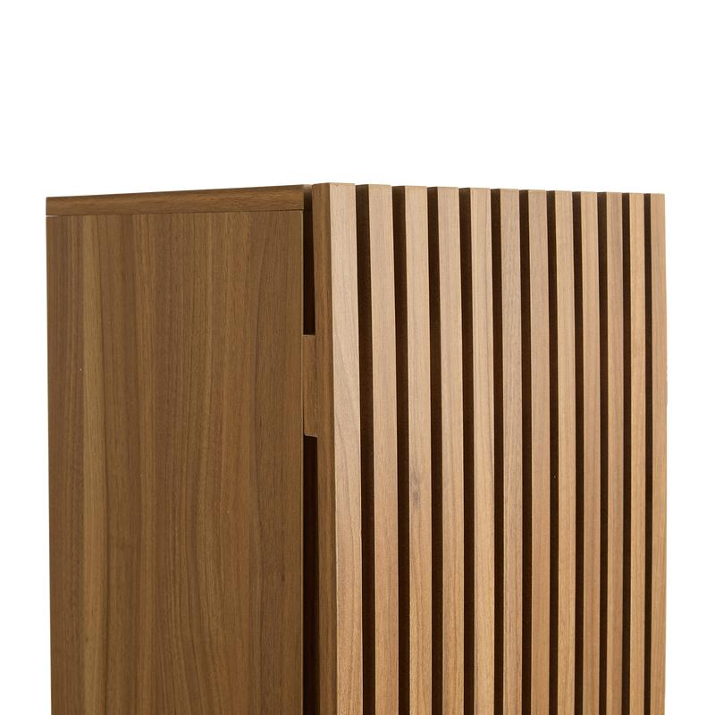 Bathroom cabinet with slats in wood colour top of cabinet