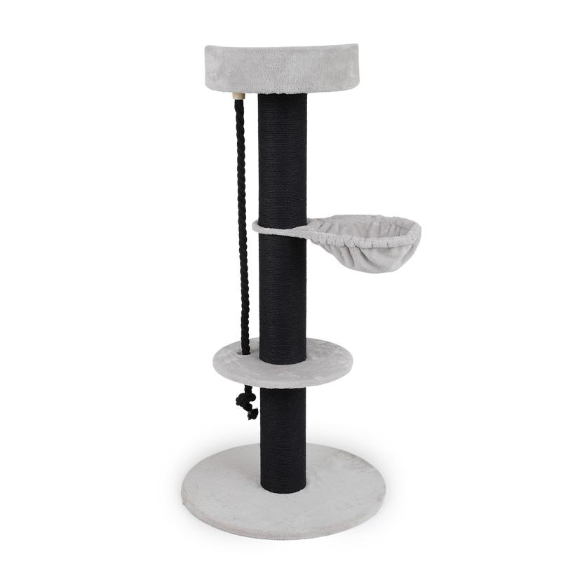 Side view of scratching post with play rope