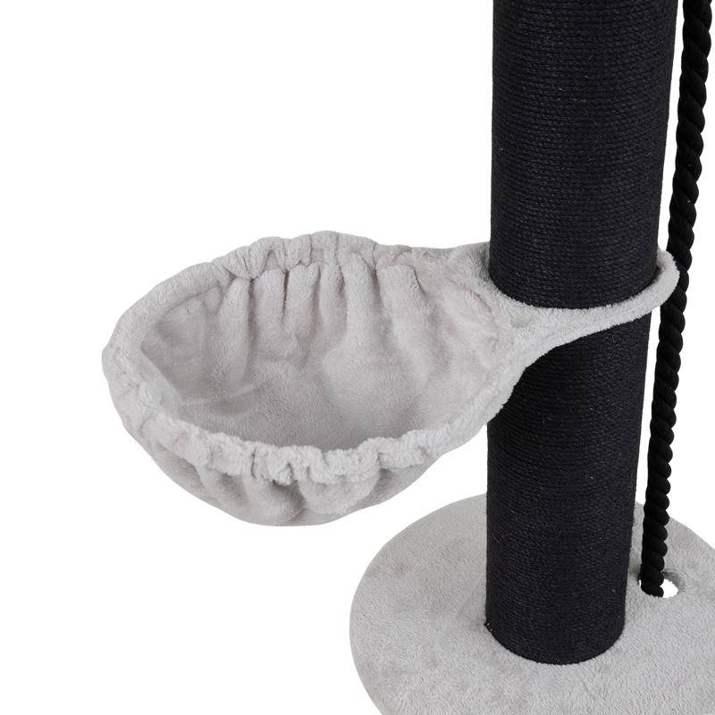 Close-up of hammock on scratching post with play rope