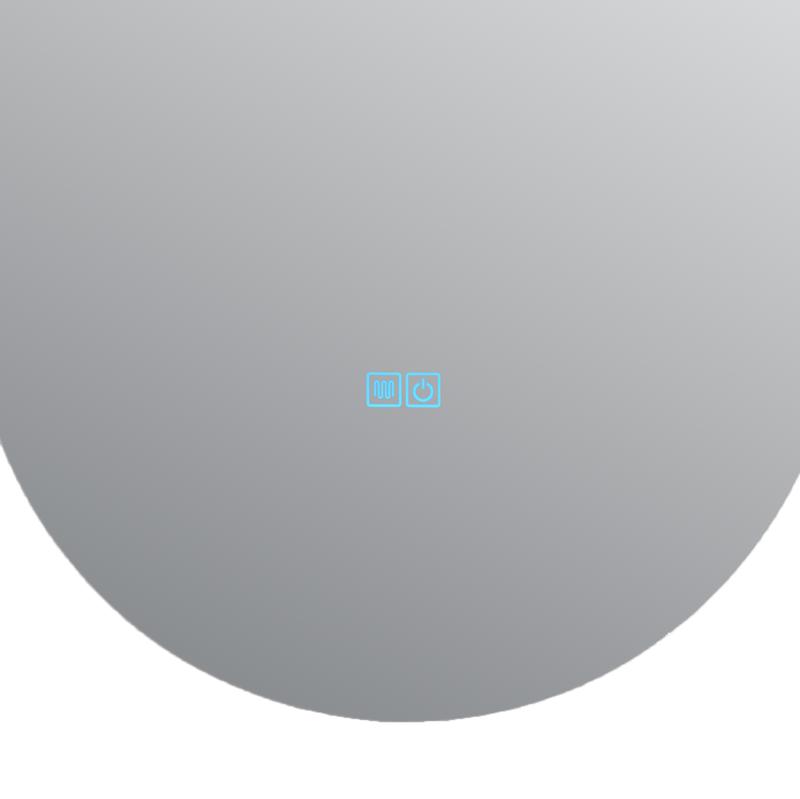 Oval bathroom mirror with LED lighting - close-up of buttons