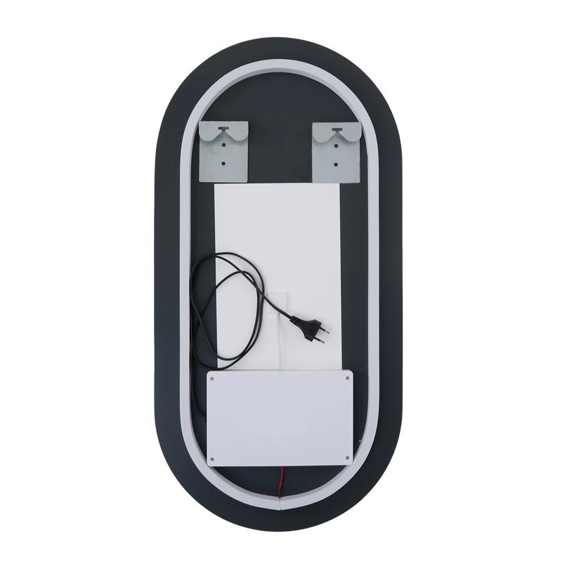 Oval bathroom mirror with LED lighting - plug at back of mirror