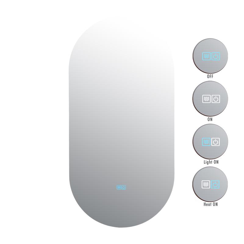 Oval bathroom mirror with LED lighting - different functions