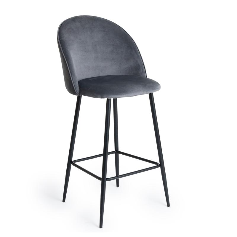 Velvet bar chairs - set of 2 - Granite Grey - side view